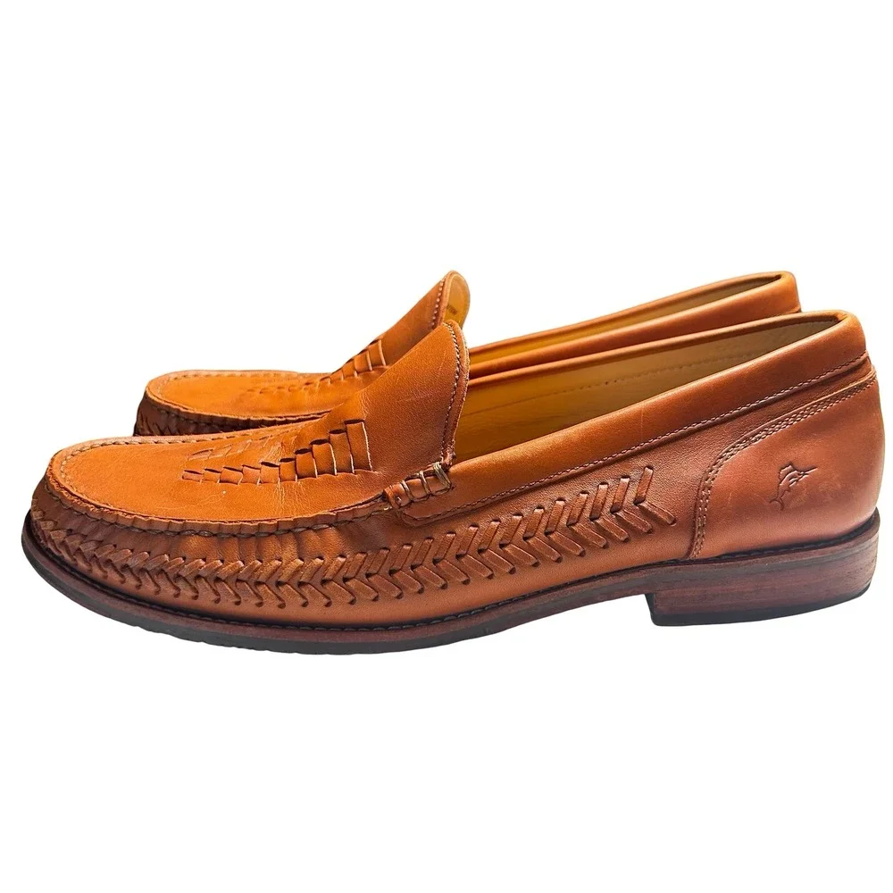 Tommy Bahama Hasslington Tan Woven Leather Loafers Men's Size 10.5 Resortwear
